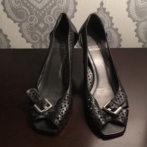 Stuart Weitzman leather peep toe wedges